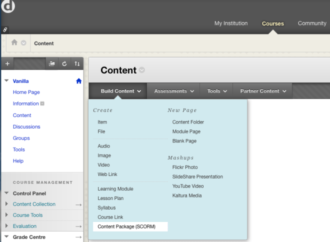Adding the SCORM package